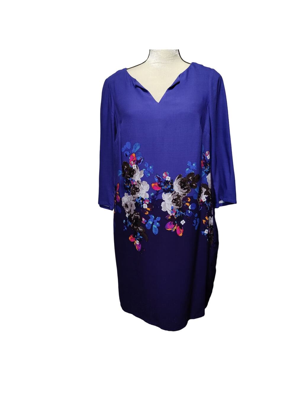 Joules Women's Sz 6 Eva Notch Neck Woven Tunic Shift Dress Blue Floral